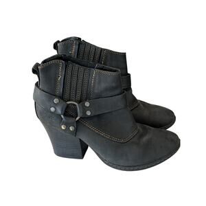 Born BOC Ankle Boots Womens Size 7.5 Black Leather Motorcycle Shoes Western